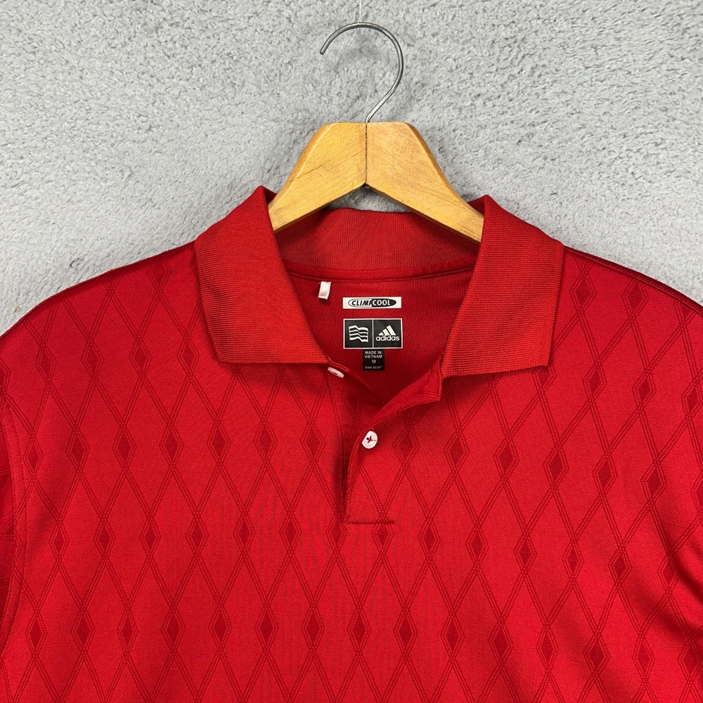 Adidas Climacool Mens‎ Golf Polo Shirt Medium Red Geometric Athletic Logo Rugby